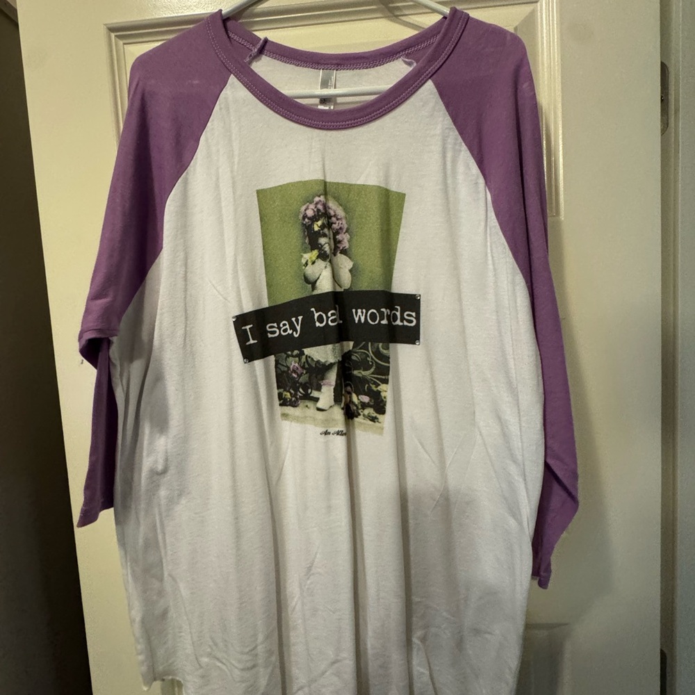 White & Lavender Raglan Graphic Tee - "I Say Bad Words"